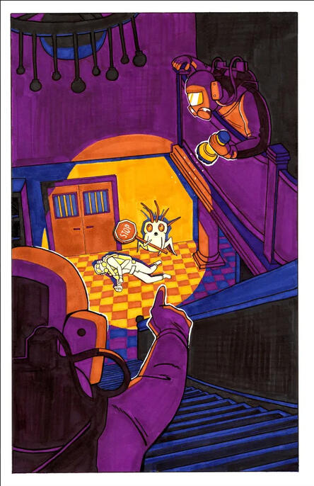 There's Been a Murder in the Company | 2025 | Alcohol Markers and Micron Pens | 17" x 11"